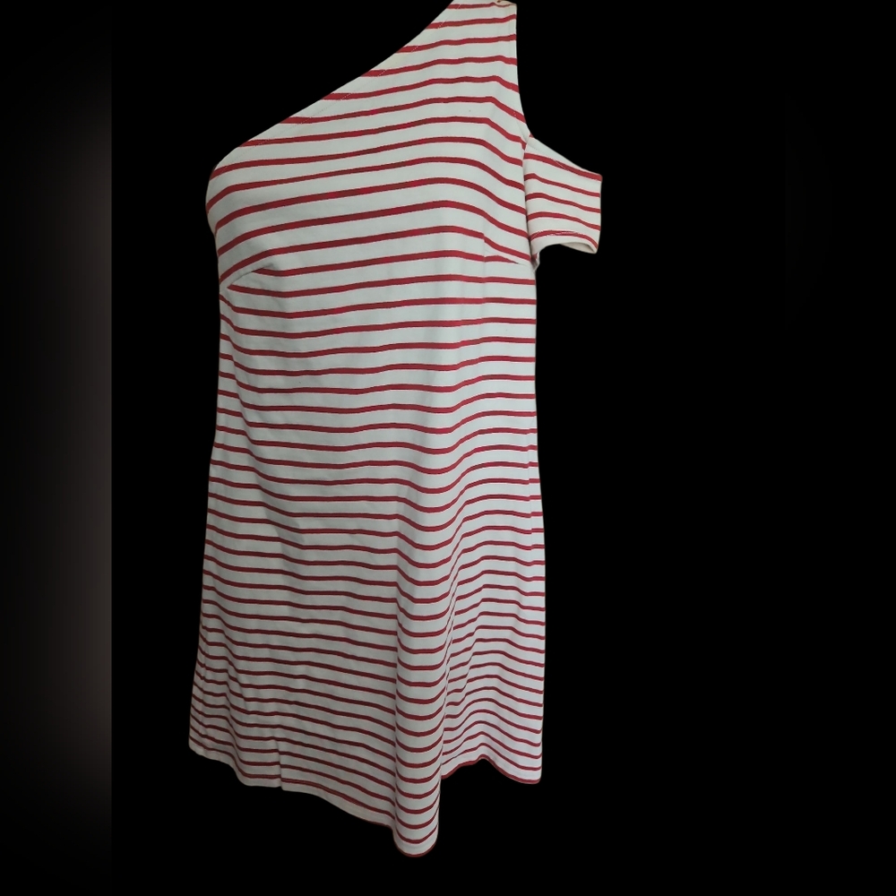 Maeve One-Shoulder Red and White Striped Dress